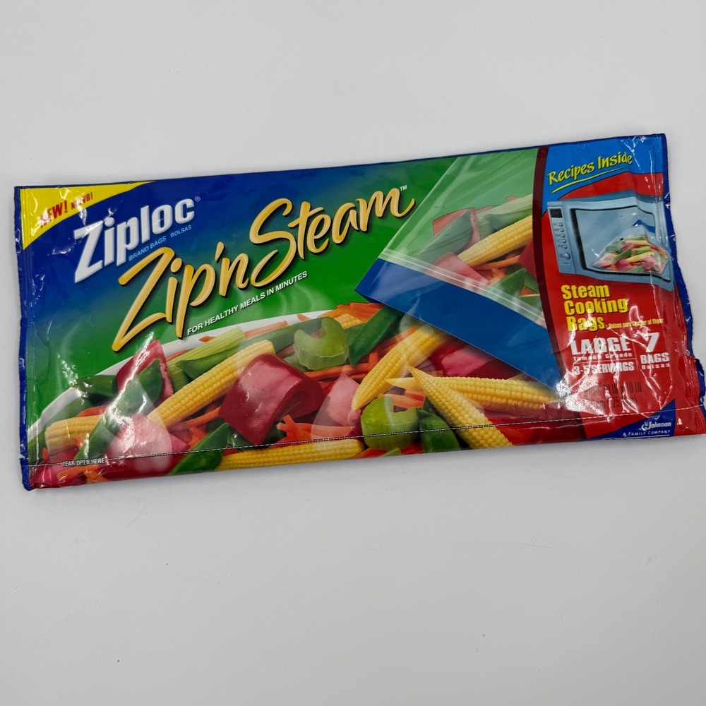 Ziploc Zip n Steam Microwave Cooking Bags Large 7 Count 10'x10" New - Open Box